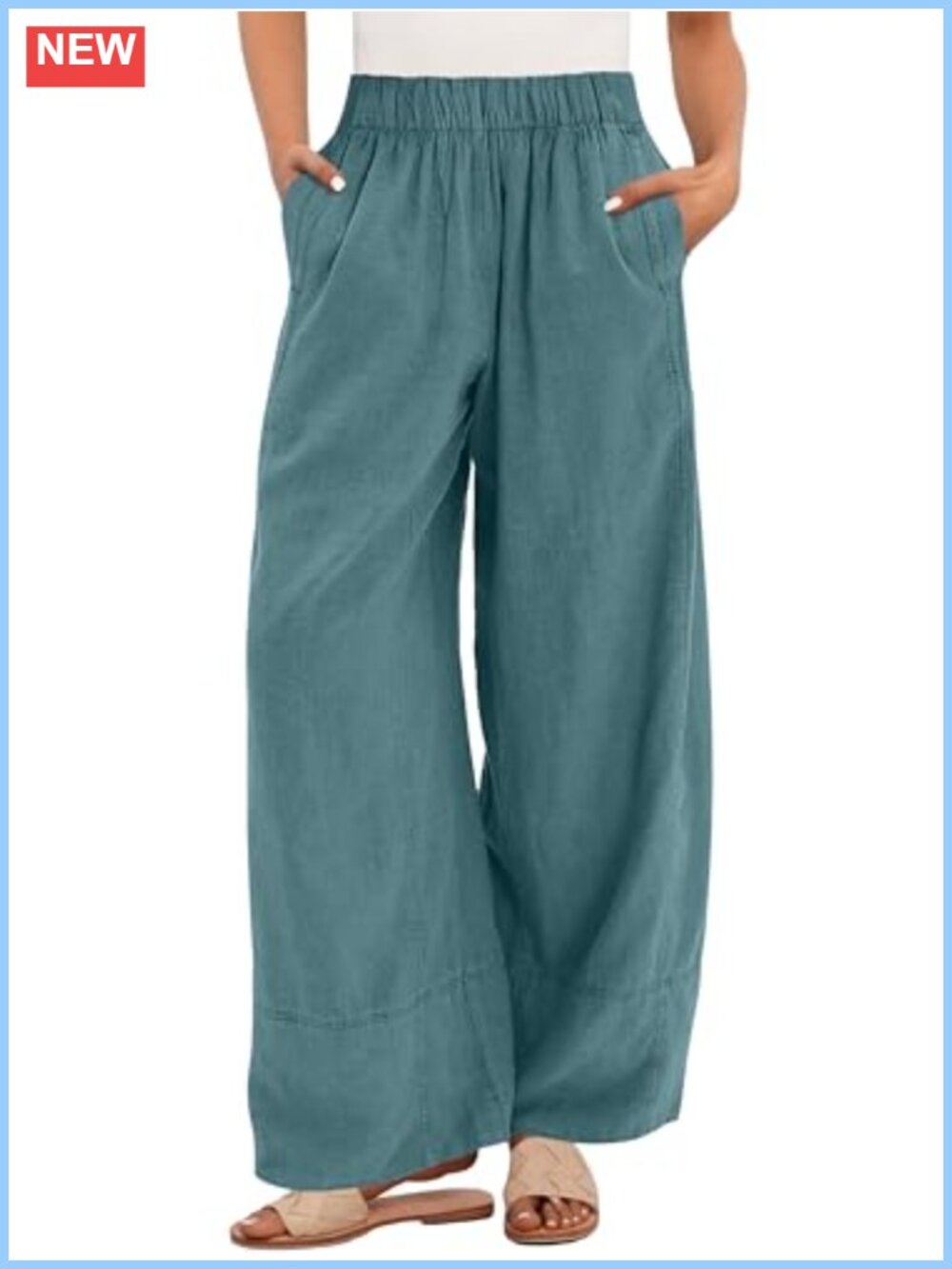 Wide Leg Rayon Linen Pants Drawstring Elastic Waist Lounge Palazzo